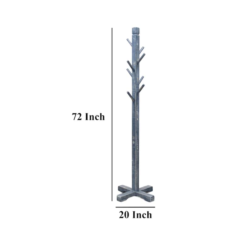 Rena Coat, Hat Rack Stand, 8 Wood Stems, 72 Inch Ocean Blue Mahogany