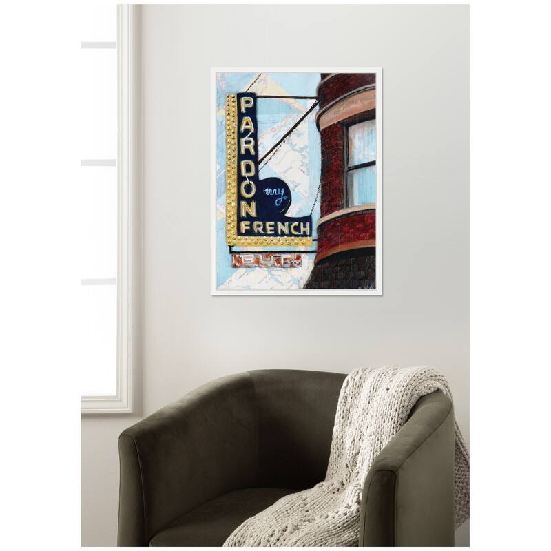 Kate and Laurel Pardon My French by Krista V. Allenstein Framed Canvas Wall Art Print