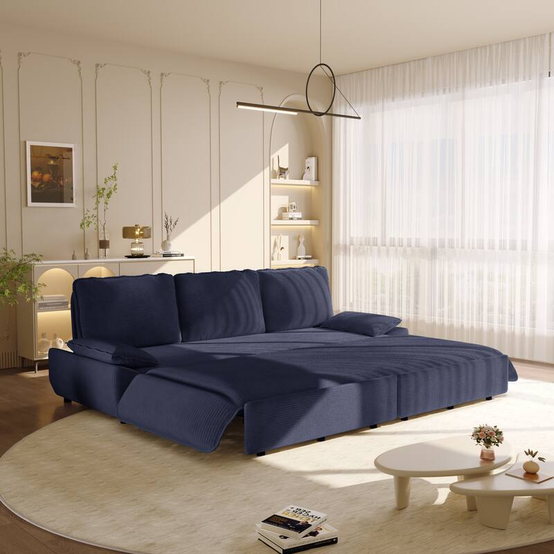 94.5" King Size Pull Out Sofa Bed, 3-in-1 Convertible Sleeper in Corduroy Fabric, Sofa Bed