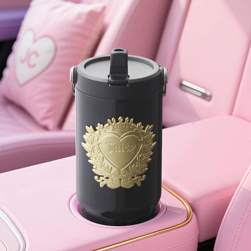 Juicy Couture Flip Flow Hydration Stainless Steel Screw Top Tumbler with Flip Straw and Carry Handle