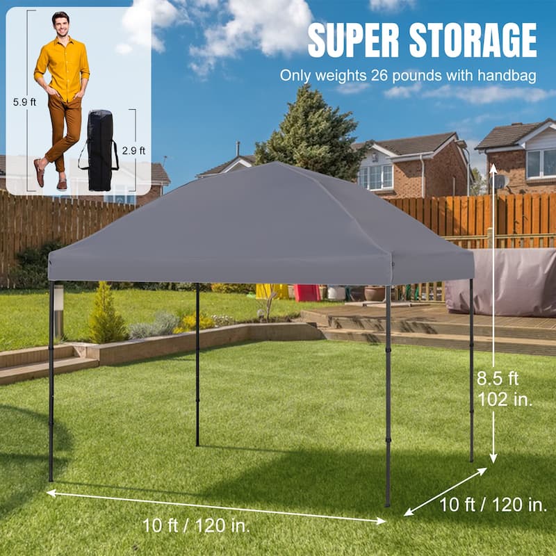 10x10 Pop Up Canopy - Beach Tent with One Push Setup - Easy Outdoor Sun Shade for Events,Parties,Camping With Silver Coated Top