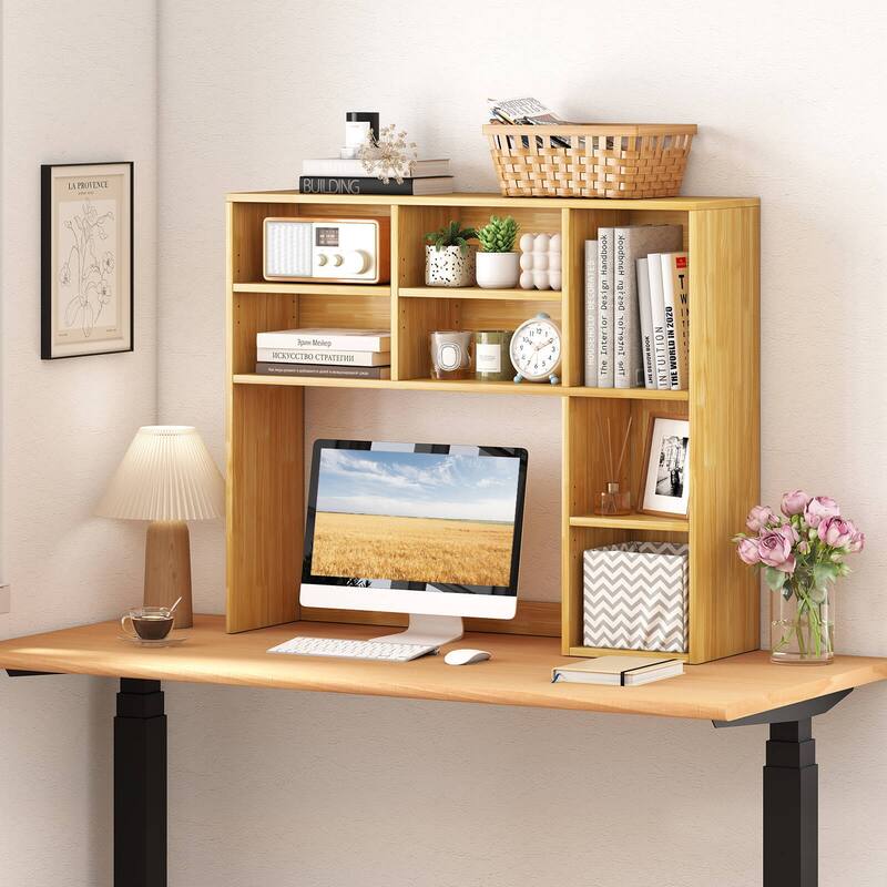 Costway Desktop Bookshelf Desk Storage Hutch with 7 Open Cubbies & 3 - See Details