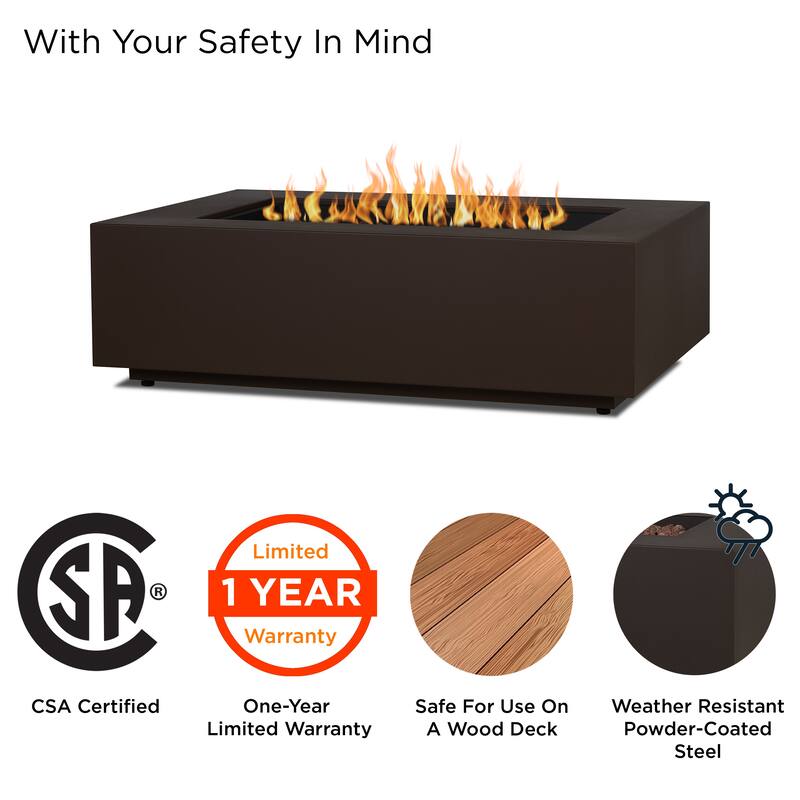 Aegean 50" Rectangle Gas Fire Table in Weathered Slate by Real Flame