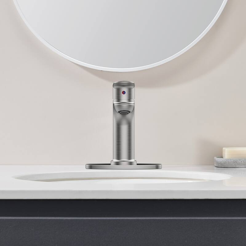 Brushed Nickel Single Handle Bathroom Faucet with Deck For 1 or 3 Holes,Laundry Vanity Sink Faucet with Two 9/16" Hoses