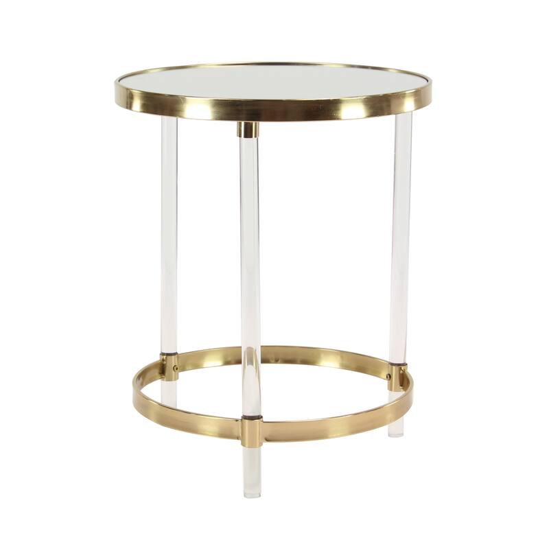 Acrylic Plastic Circular Accent Table with Mirrored Top and Acrylic Legs - Gold or Silver- Roche River Decor - Gold