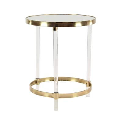 Acrylic Plastic Circular Accent Table with Mirrored Top and Acrylic Legs - Gold or Silver- Roche River Decor