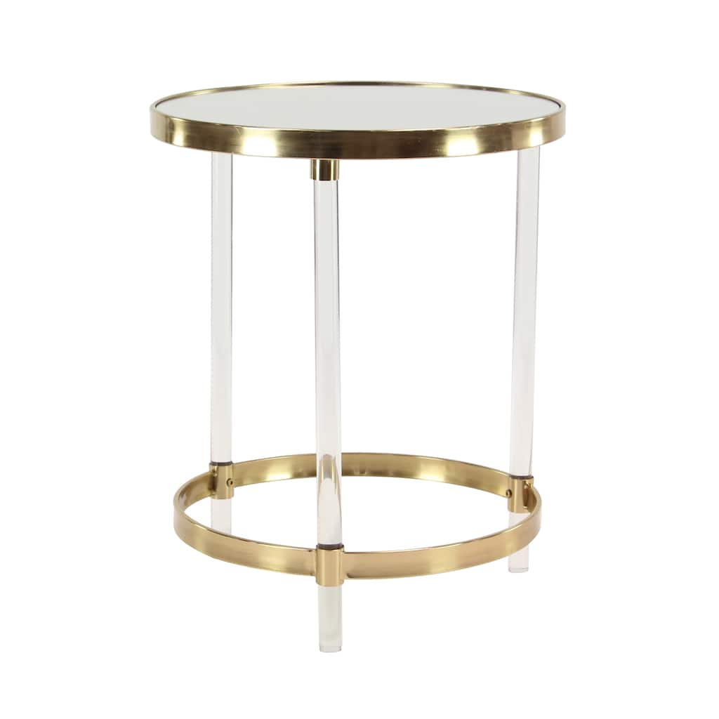 Acrylic Plastic Circular Accent Table with Mirrored Top and Acrylic Legs - Gold or Silver- Roche River Decor