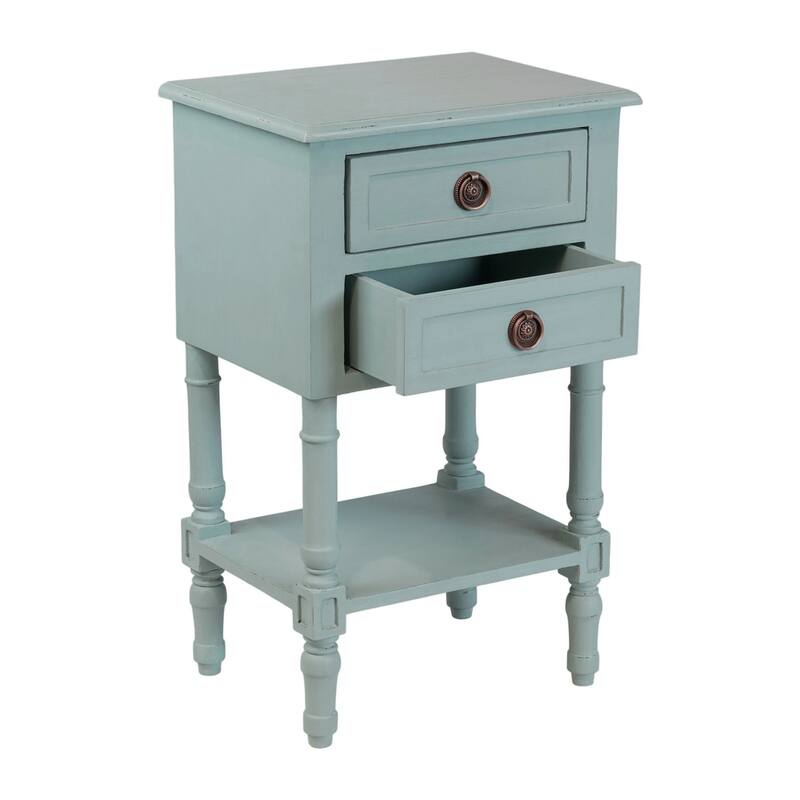 Rustic Solid Wood Side Table With Drawers And Shelf by East at Main