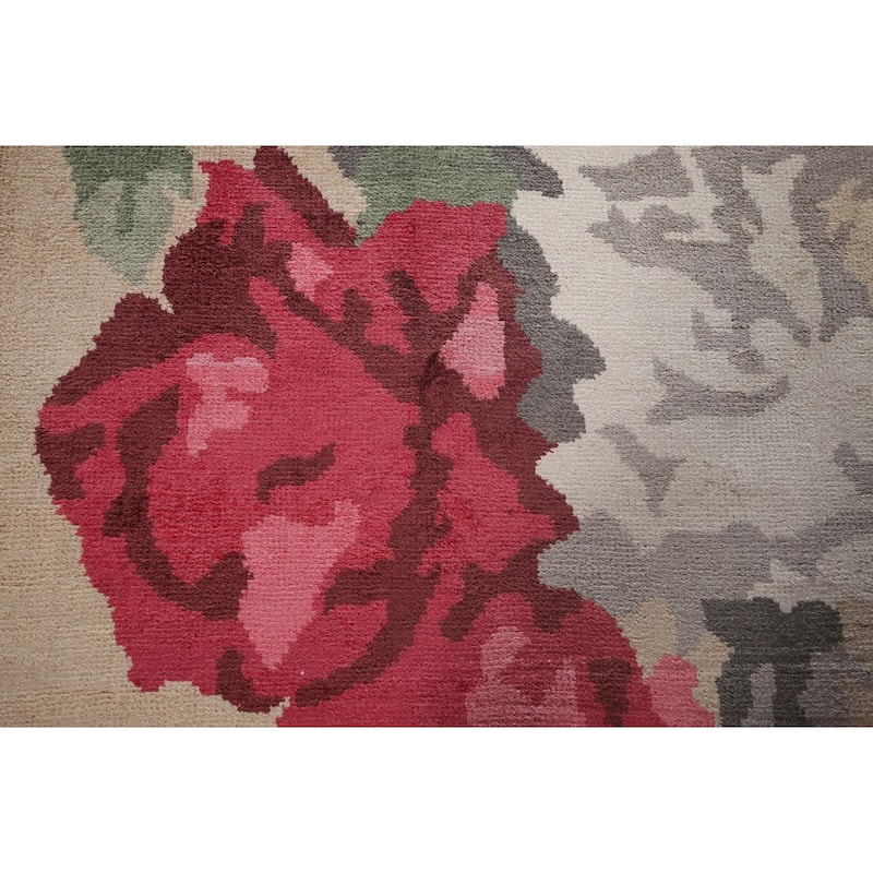 Floral Abstract Indian Area Rug Handmade Wool & Silk Carpet - 6'7"x 9'10"
