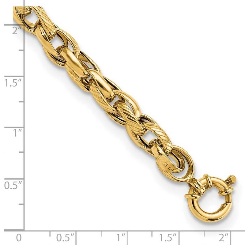 Curata 14k Gold Polished and Textured Link Bracelet 7.5 Inch