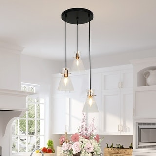 Modern 3-Light Gold Chandelier Cluster Glass Island Lights Modern 3-Light Gold Chandelier Cluster Glass Island Lights