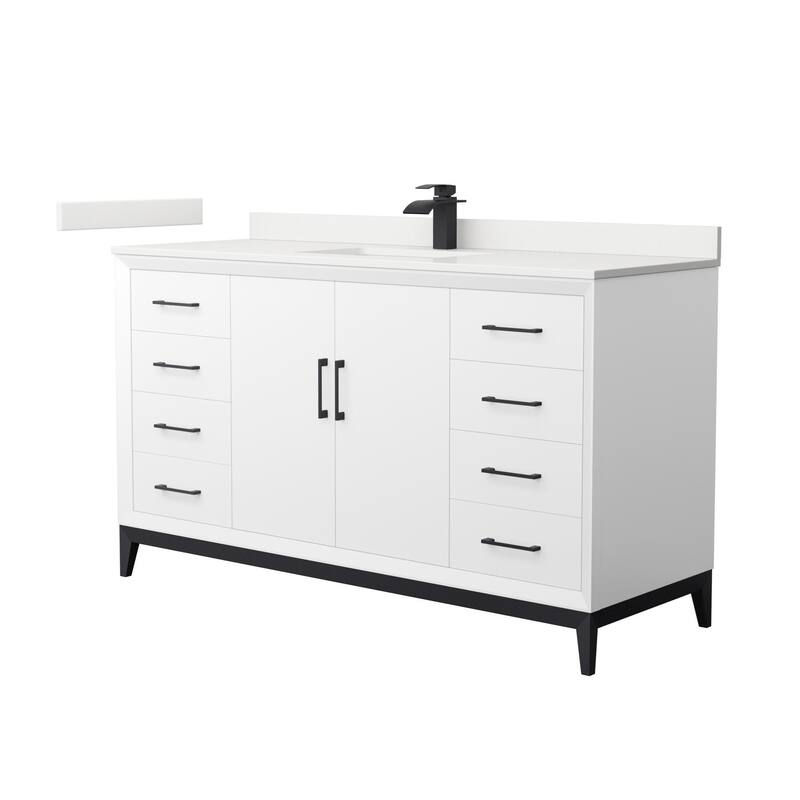 Wyndham Collection WCH818160S-QTZ-UNSMXX Amici 60" Free Standing - White / White Quartz Top / Matte Black Hardware