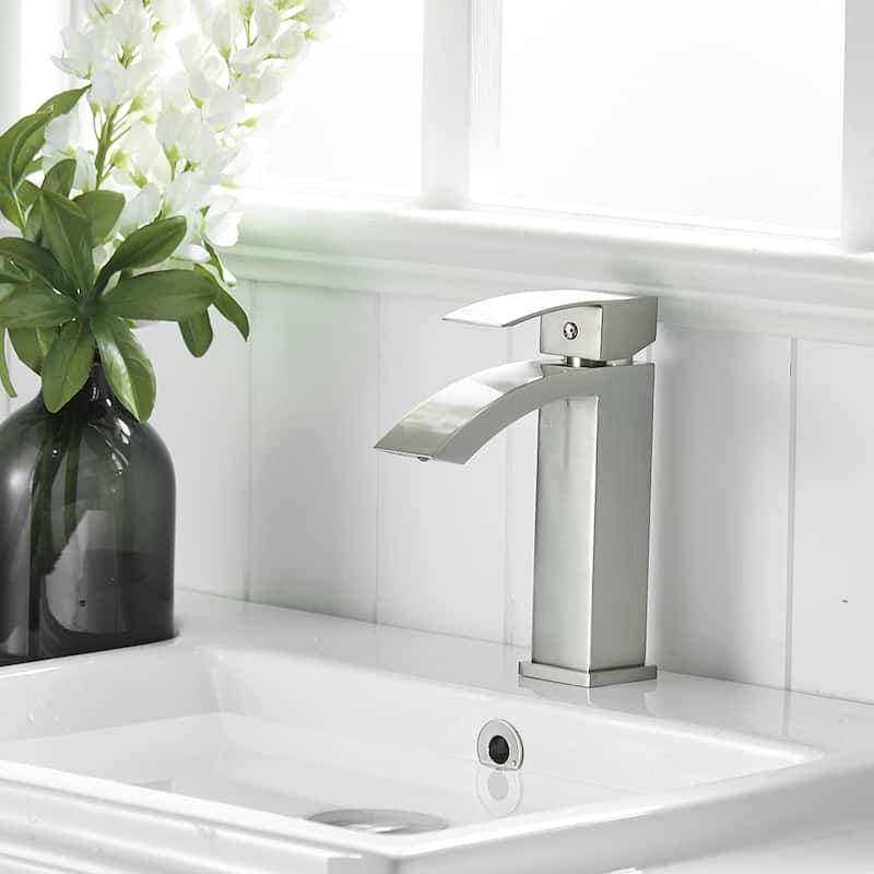 Modern Single Handle Single Hole Bathroom Sink Faucet with Waterfall Sprayer, Rust, Corrosion and Fingerprint Resistant - Off-White