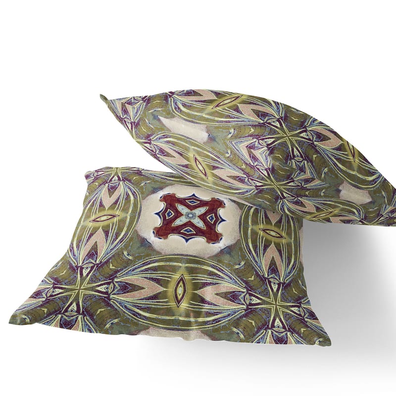 HomeRoots Set of Two 16" X 16" Green and Red Blown Seam Floral Indoor Outdoor Throw Pillow - 16.00' X '16.00' X '5.00