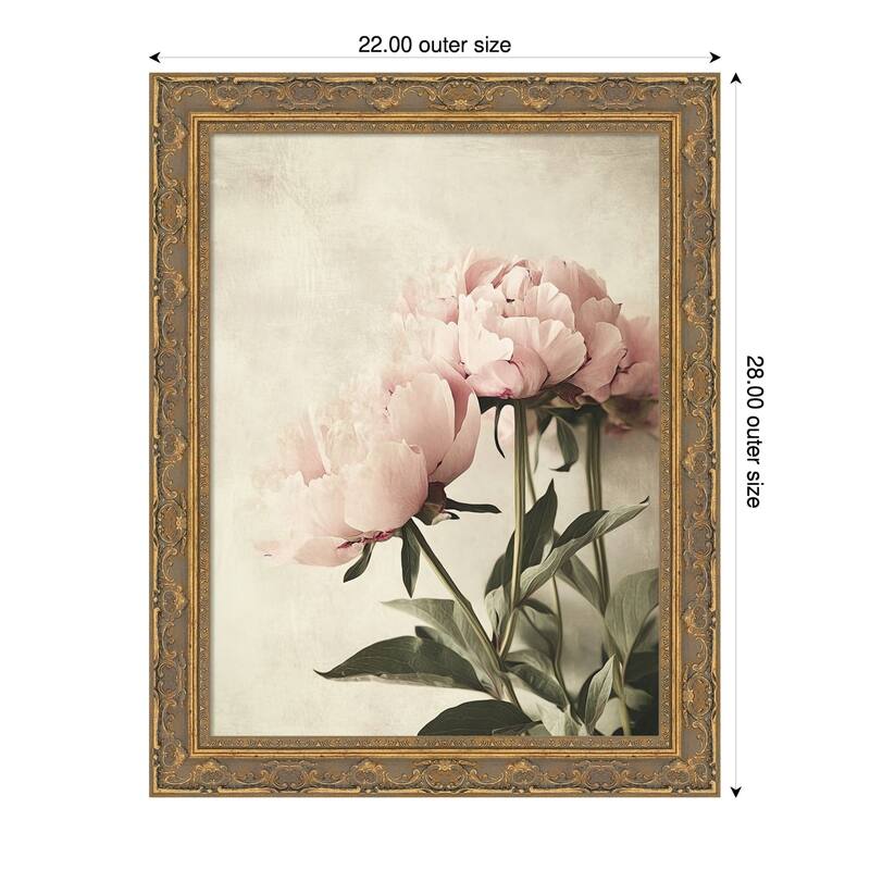 Soft Floral No. 2 by Tradelink inhouse artist Wood Framed Wall Art Print - 22 x 28 in - Gold