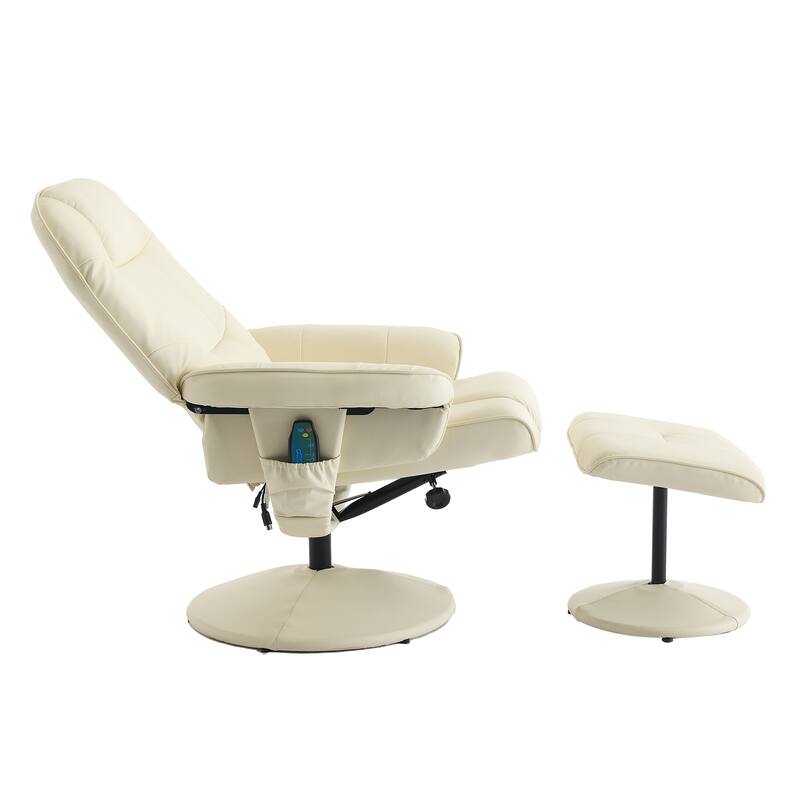 Modern PU Leather Swivel Recliner Chair Massage Heated Office Chair with Ottoman and Adjustable Backrest