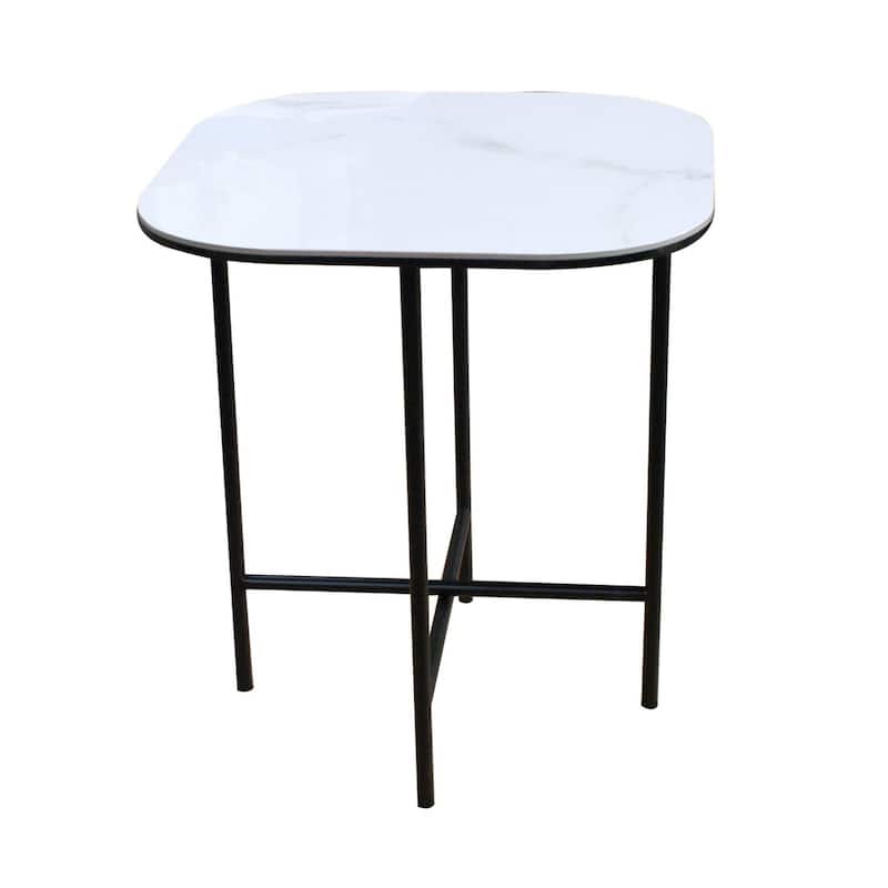 White Ceramic Square End Table with Metal Cross 4 Leg Base - 20” x 20” x 22” (D x W x H)