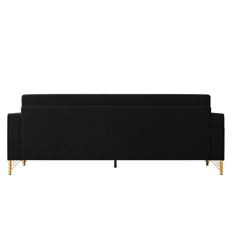 85.63" Velvet Sofa Couch with Cushions, Loveseat for Living Room, Square Armrest Upholstered Sofa with Metal Legs
