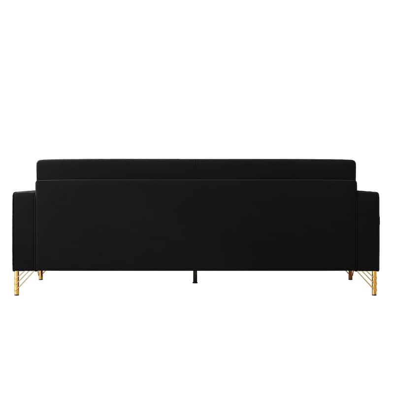 Roomfitters Mid-Century Modern Upholstered Sofa with Gold Metal Legs and Square Arms, Elegant Couch for Living Room