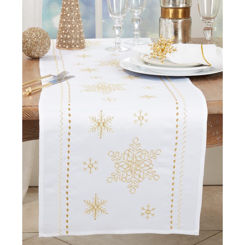 Sophisticated Snowflake Table Runner with Intricate Embroidery - 16"x72"
