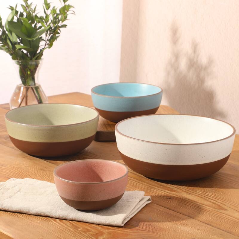 Gibson Elite William Crest 4 Piece Nesting Bowl Set, Stoneware Reactive Glaze, 5", 6.25", 7.5", 9", Prep & Serving Bowls