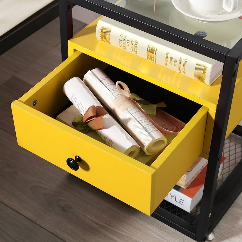 VECELO Modern Square Nightstands Set of 2 with Tempered Glass Top
