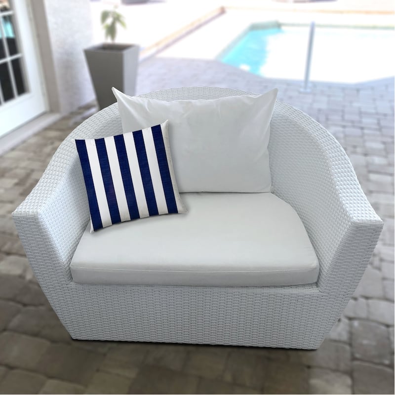 HomeRoots 17" X 17" Navy Blue And White Blown Seam Striped Lumbar Indoor Outdoor Pillow - 14