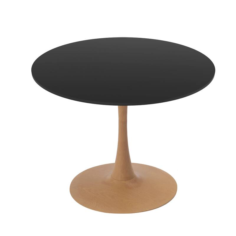 Bristol 27" Round Dining Table with MDF Top and Natural Wood Steel Pedestal Base for Modern Kitchen and Dining Room - Black