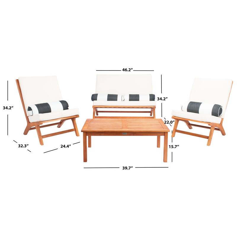 SAFAVIEH Outdoor Aryana 4-Piece Conversation Patio Set with Accent Pillow - 46W x 34D x 32H