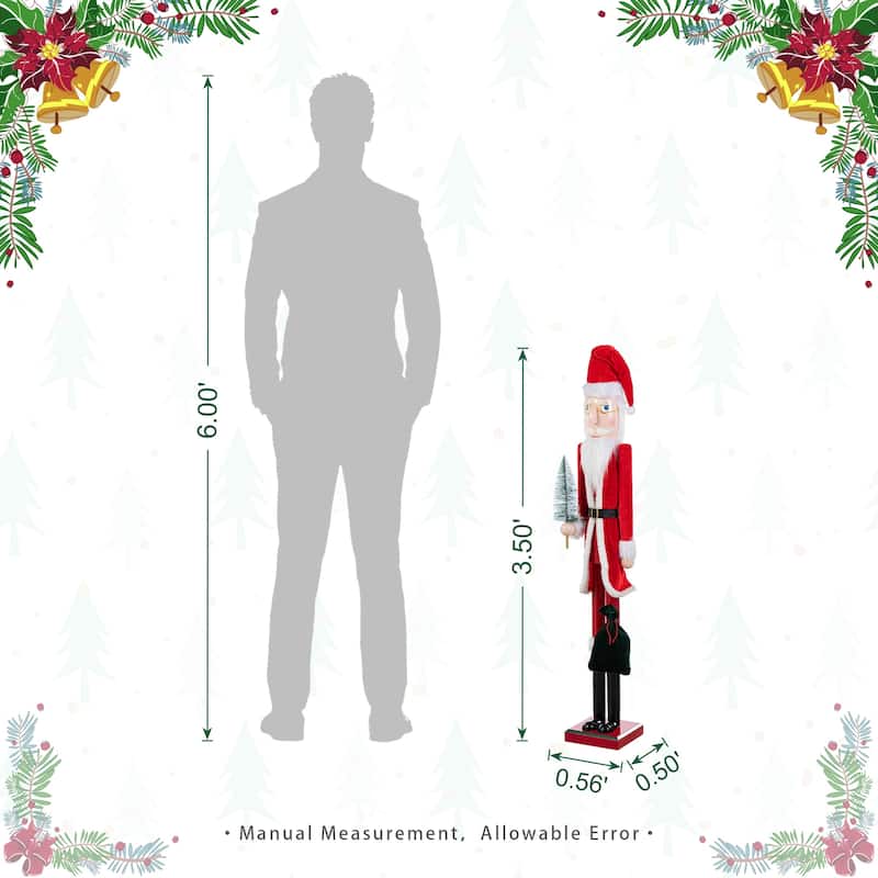 Glitzhome 42"H Wooden Santa Claus with Christmas Tree Nutcracker Figurine