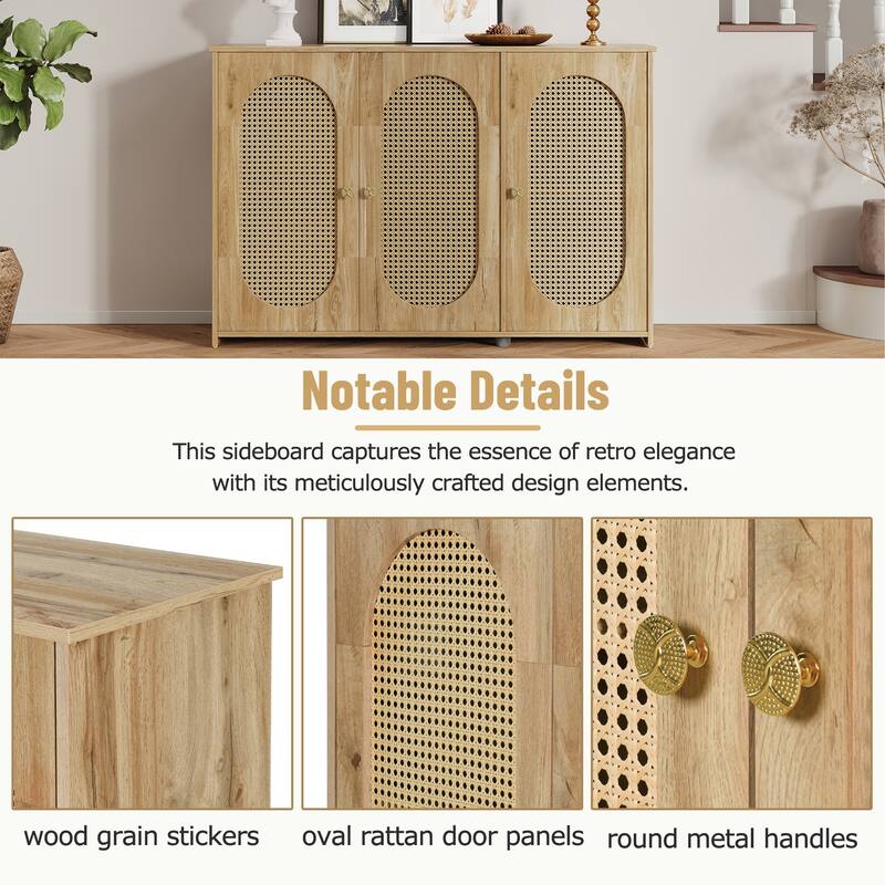 Oval Rattan Doors Sideboard with Adjustable Shelves