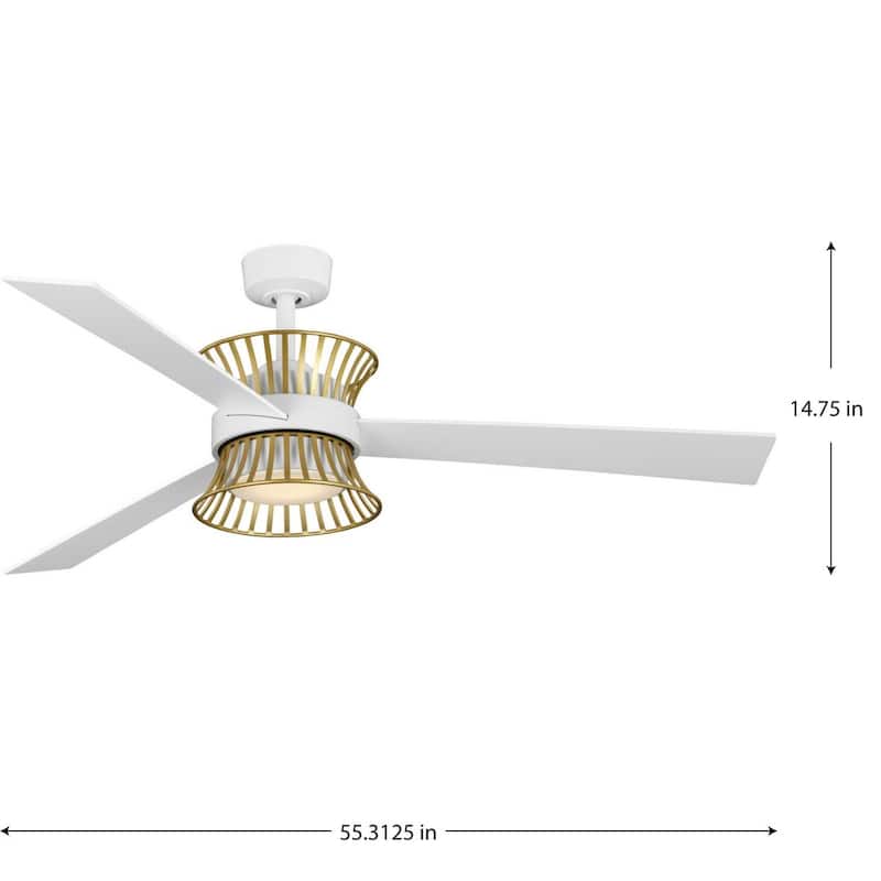 Bisbee Collection 55-in Three-Blade Matte White Global Ceiling Fan with Brushed Gold Accent - 55.3125 in x 55.3125 in x 14.75 in
