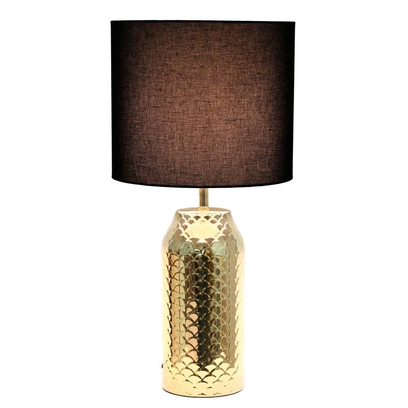 Fishscale Porcelain Table Lamp with Black Drum Shade - 23.75" - Gold