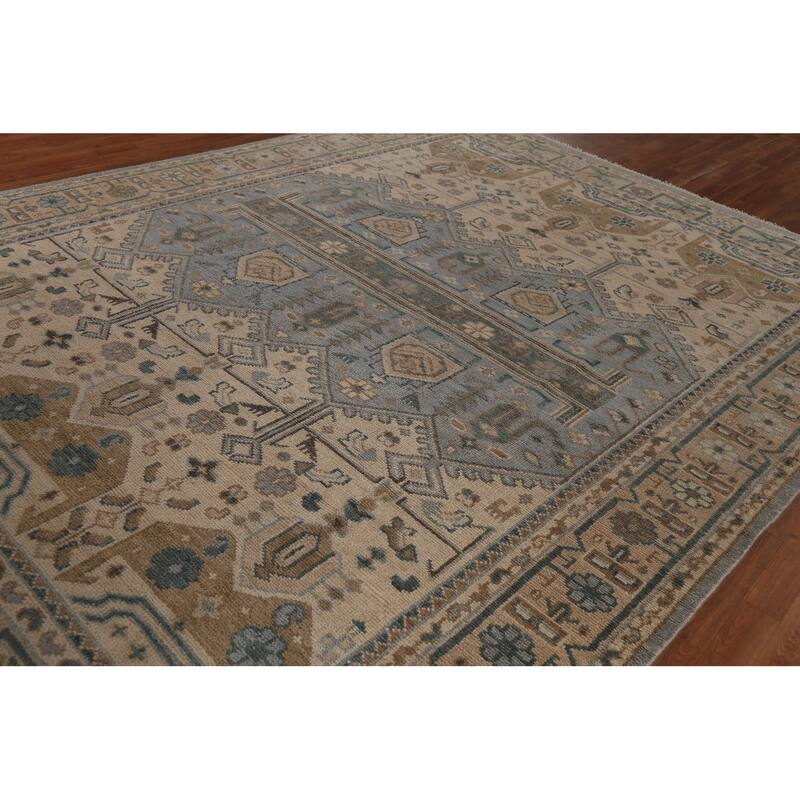 Geometric Khotan Indian Area Rug Hand-Knotted Wool Carpet - 8'10" x 11'10"
