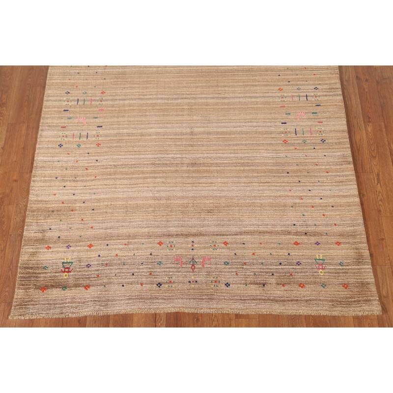 Striped Gabbeh Indian Area Rug Handmade Wool Carpet - 4'4"x 5'9"