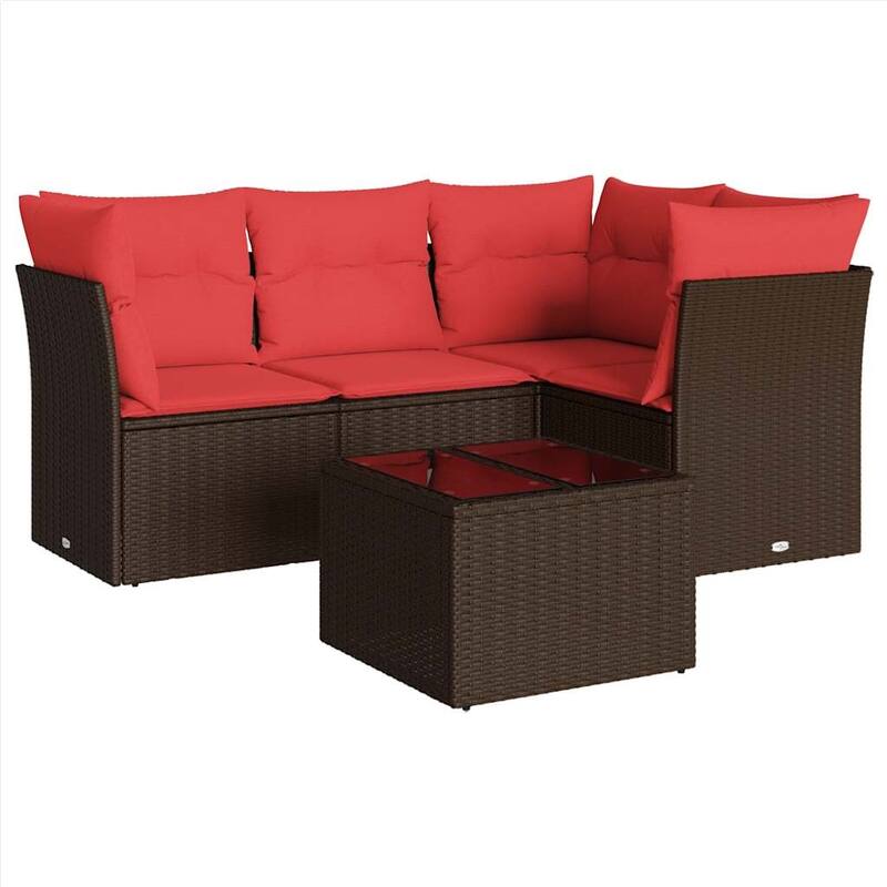 vidaXL 4/5 Piece Patio Sofa Set with Cushions Brown/Gray Poly Rattan - 24.4 x 24.4 x 27.2