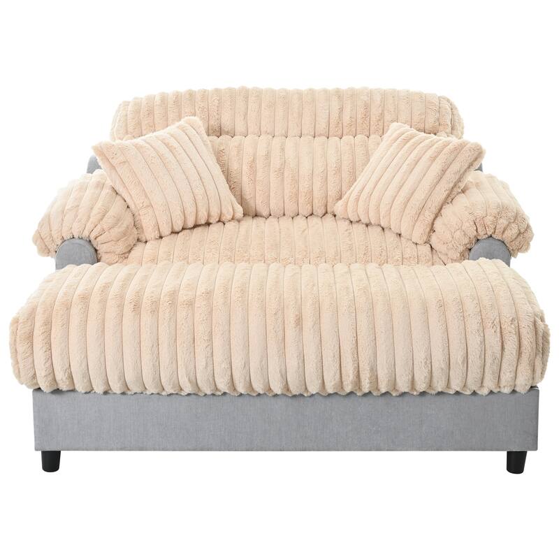 Modern Oversized Chaise Lounge Sofa for Living Room, 65.25" Cloud Sleeper Sofa Plush Faux Fur Sofa Couch with 2 Pillows