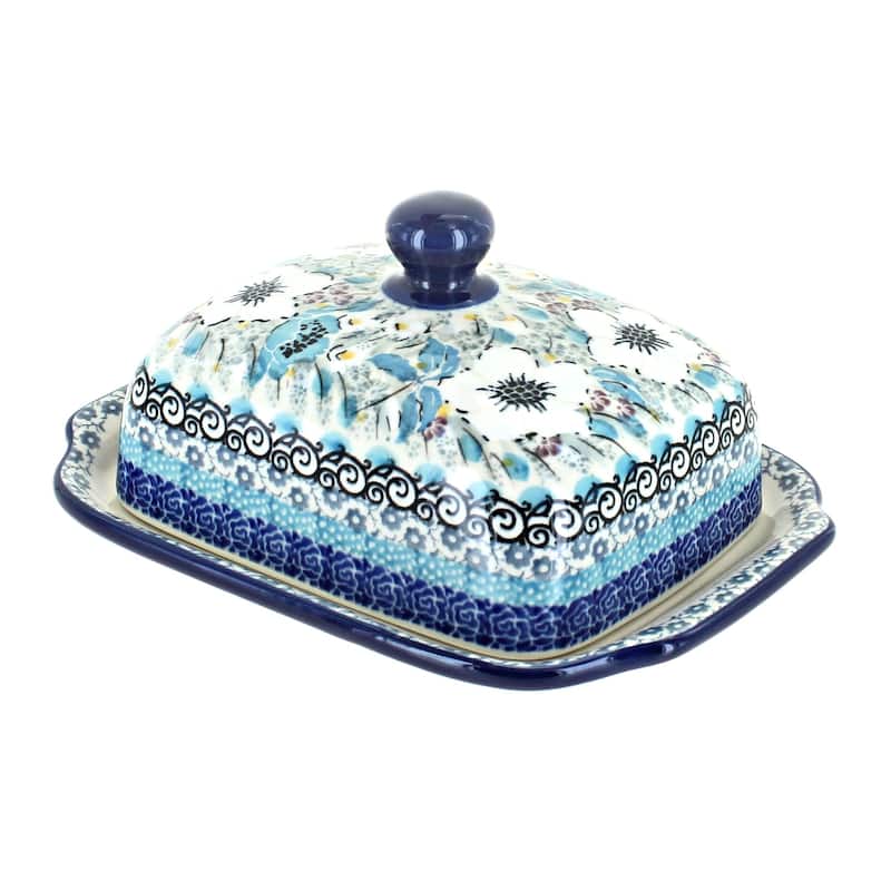 Blue Rose Polish Pottery 295 Ceramika Artystyczna Butter Dish