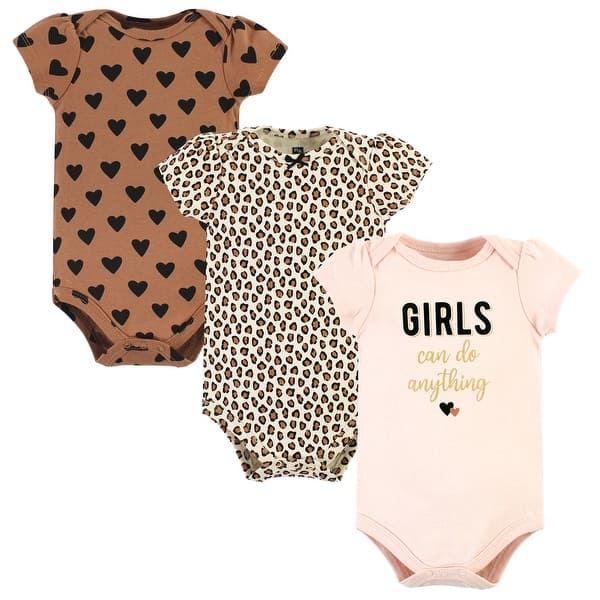 slide 1 of 1, Hudson Baby Infant Girl Cotton Bodysuits, Cinnamon Hearts Preemie - Cinnamon Hearts 3 Pack