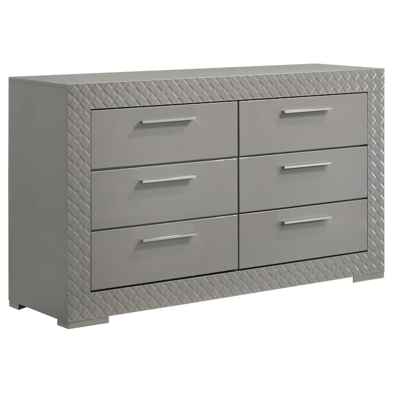 Ivon 4pc Queen Bedroom Set, Diamond Embossed, Gray High Gloss, LED