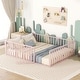 preview thumbnail 1 of 18, Queen Size Metal Floor Bed Frame with Fenced Enclosure and Door ,Versatile Open-Row Design for Multiple Uses Pink