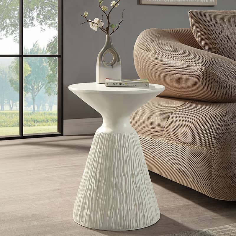 Environmental Friendly Cement Accent Table with Round Table Top in Natural White Finish