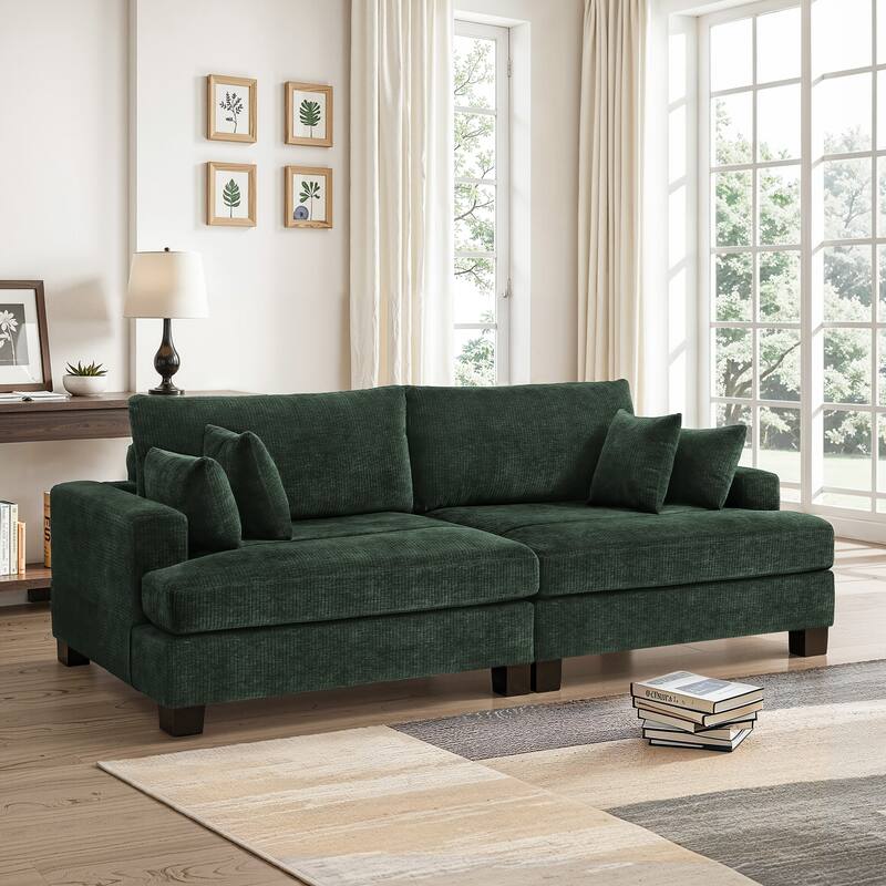 88"W 3-Seater Sofa Chenille Upholstered Couch Modern Loveseat Sofa Wooden Frame Sofa for Living Room - Dark Green