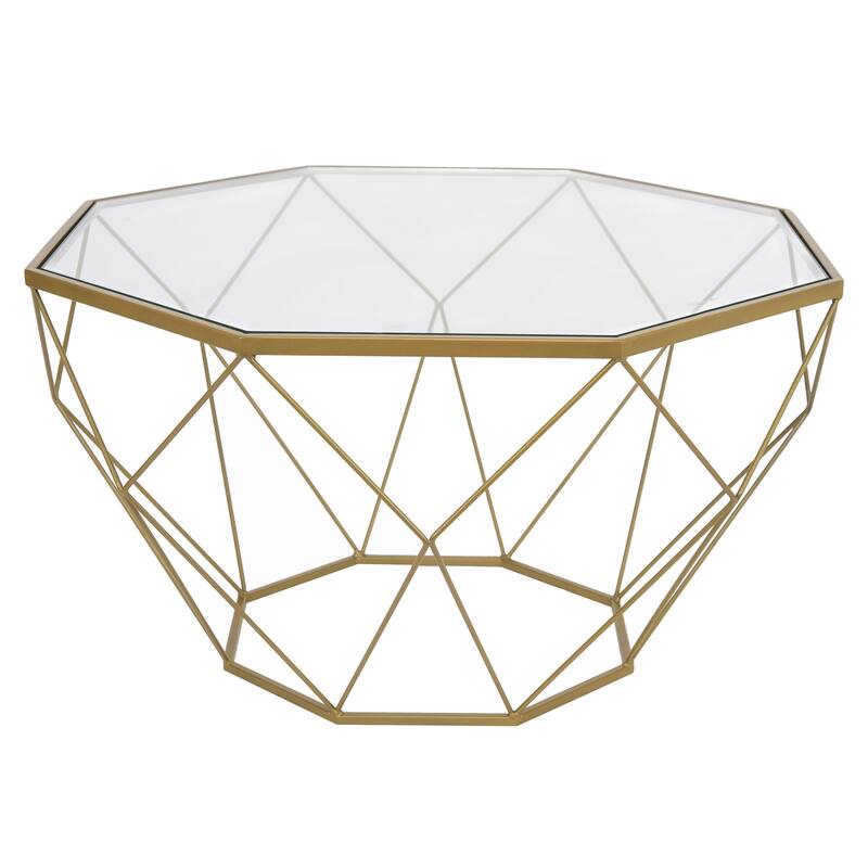 Malibu 22" Modern Octagon Center Coffee Table with Tempered Glass Table top & Sturdy Metal Geometric Base for Living Room Office