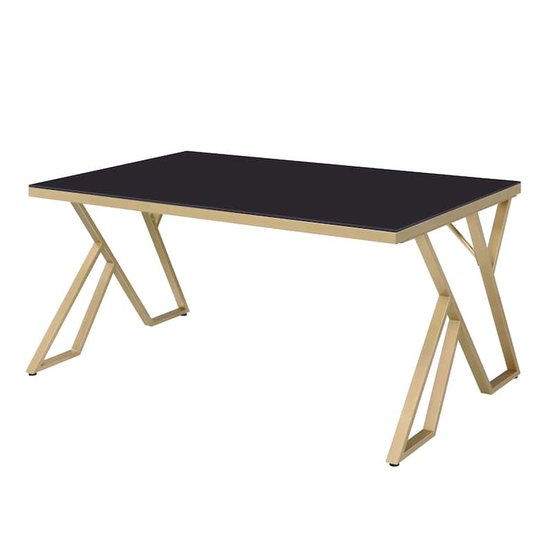 Furniture of America Daanyal Glam 60-inch Glass Dining Table with Gold Frame