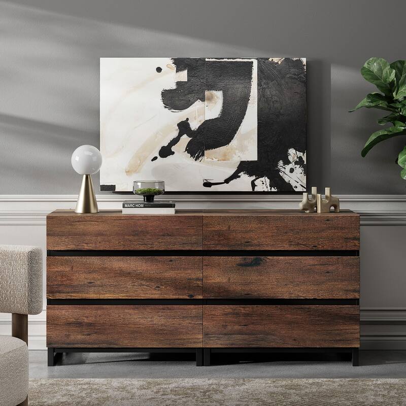 WAMPAT Modern TV Stand with Drawers and Metal Base