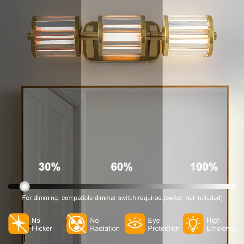 Modern Gold LED Vanity Wall Sconce Crystal Bathroom Light 3-Light