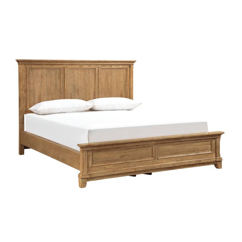 Seny Collection Seny Queen Bed, Rustic Design, Picture Frame Moldings, Honey Brown Wood ...