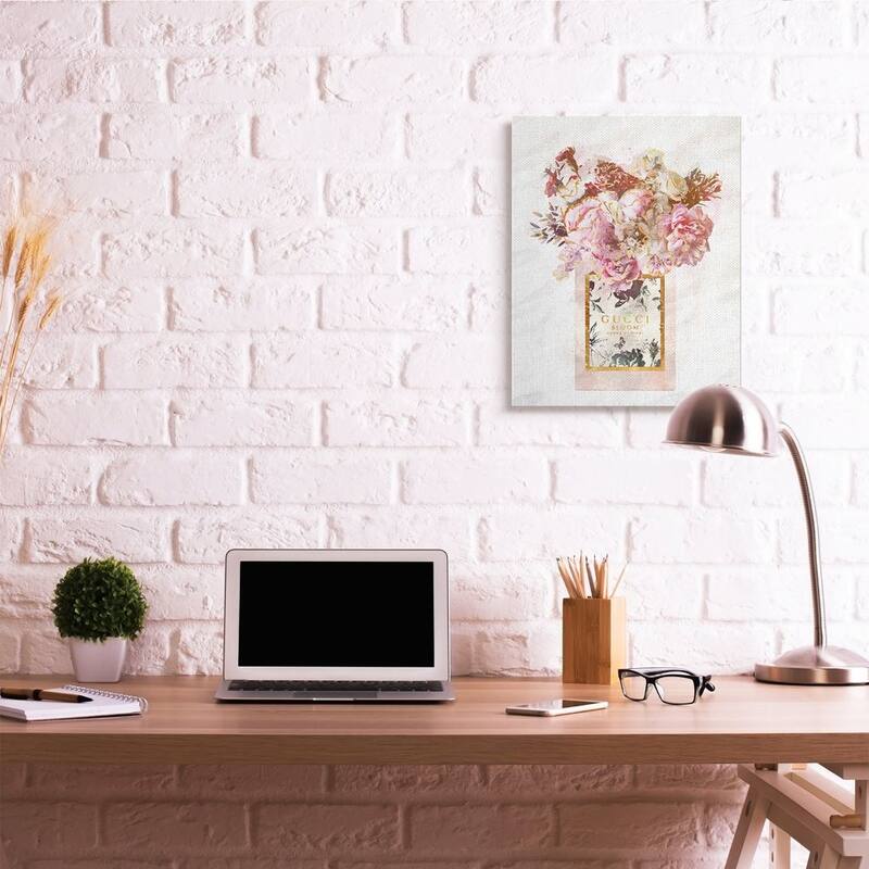 Stupell Floral Bouquet Fashion Style Shopping Bag Pink White Gold Canvas Wall Art