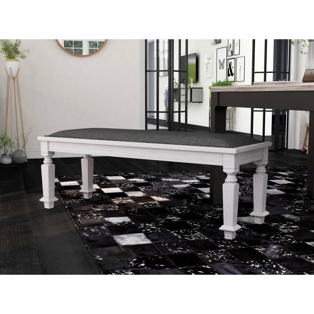 Hish Rustic White Fabric Upholstered Dining Bench by Furniture of America